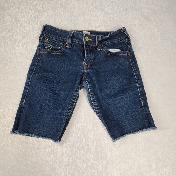 True Religion VTG Y2K women's Jean shorts midrise cut off  Size 31 Beachy Jorts - Picture 1 of 8